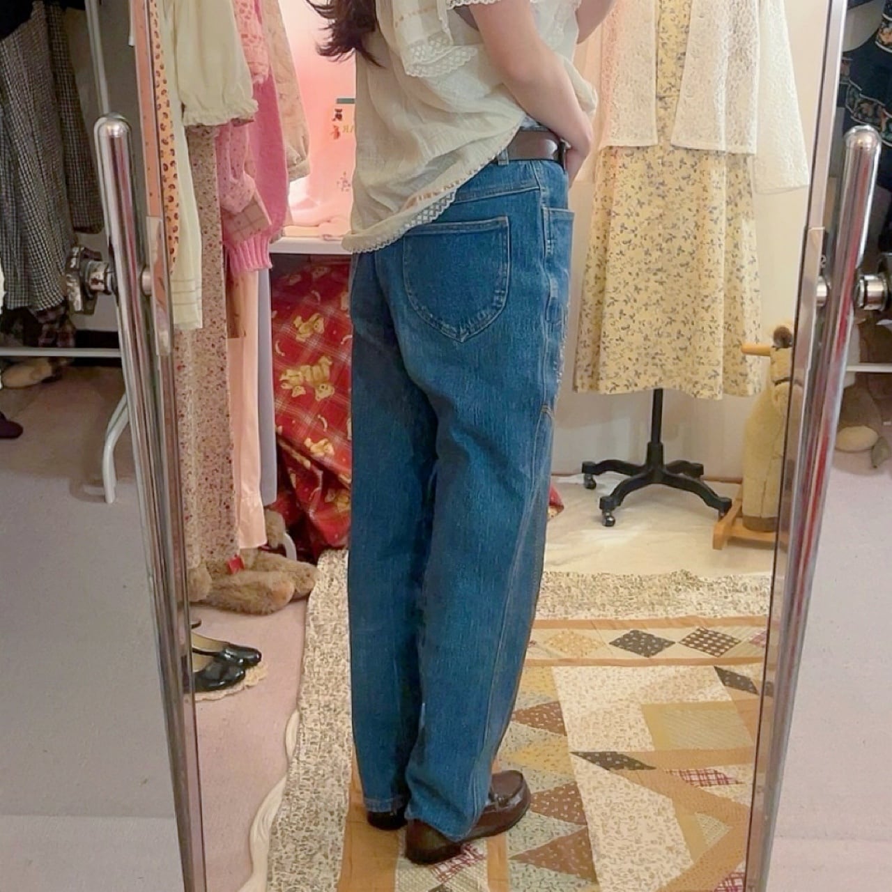 butterfly embroidery denim pants