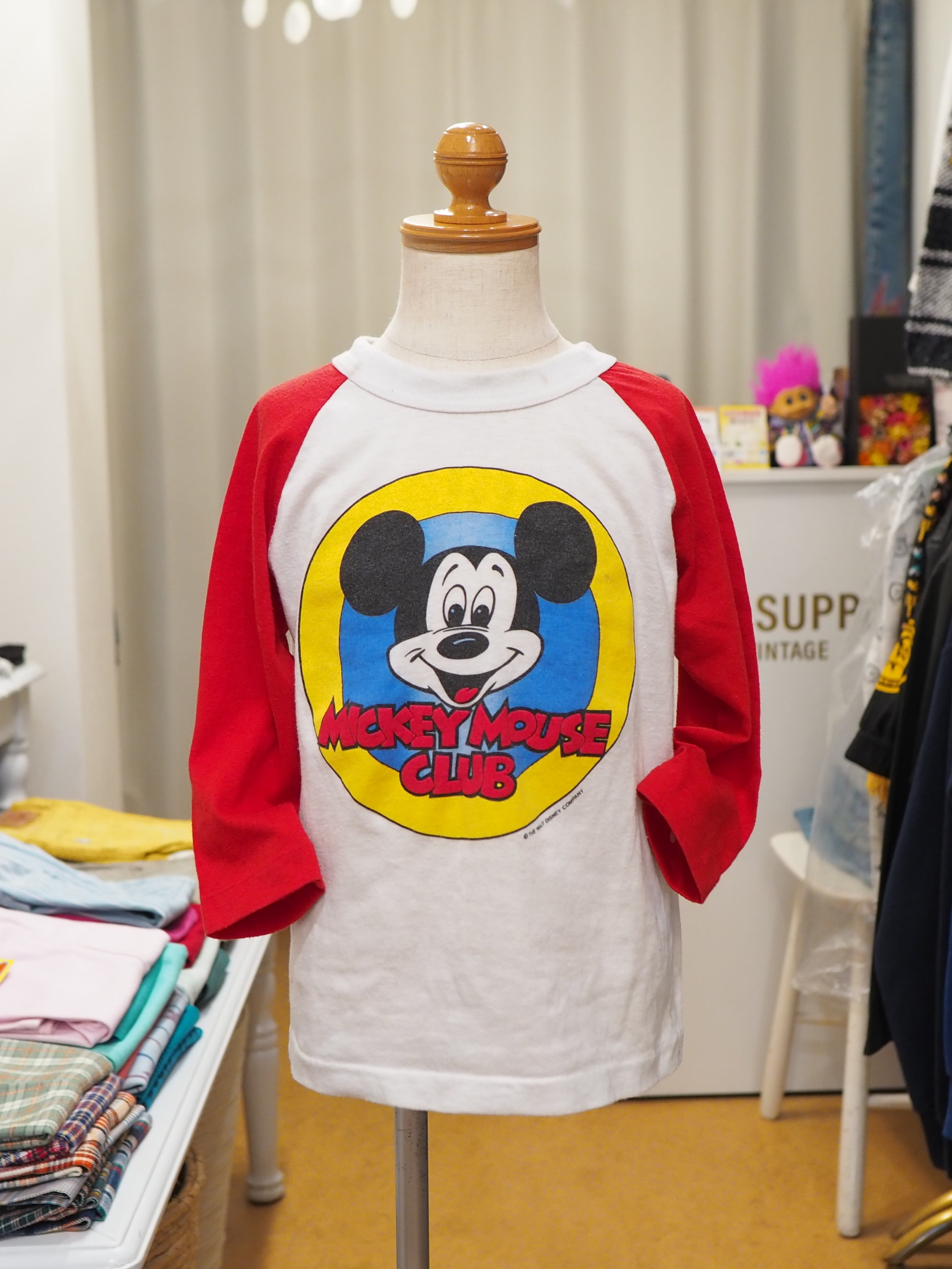 110㎝ MICKEY MOUSE CLUB ラグラン七分袖Tシャツ 80年代 ...