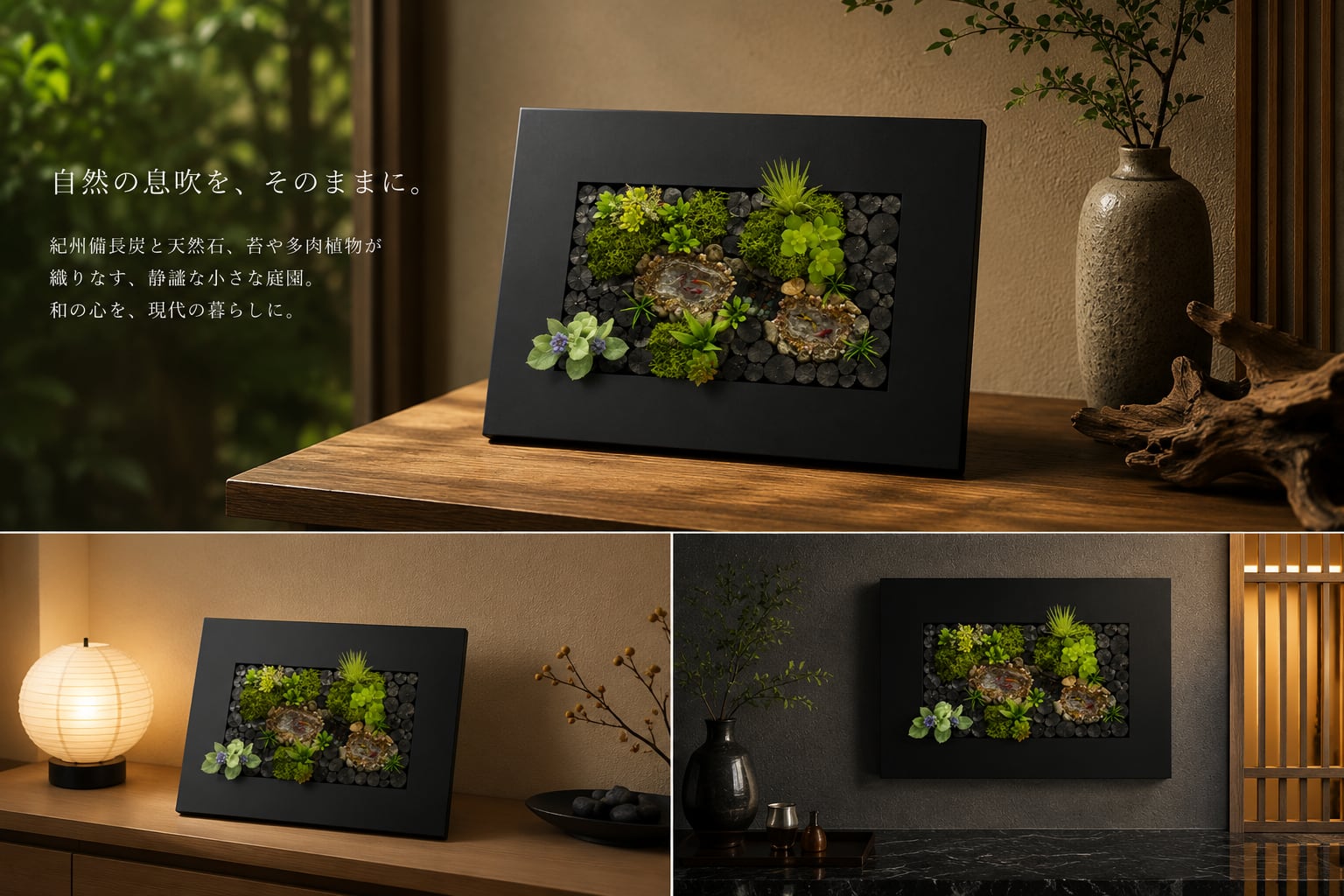 紀州備長炭 インテリア フレーム 『炭庭園詩』Type A 額 30.5cm×21.5cm