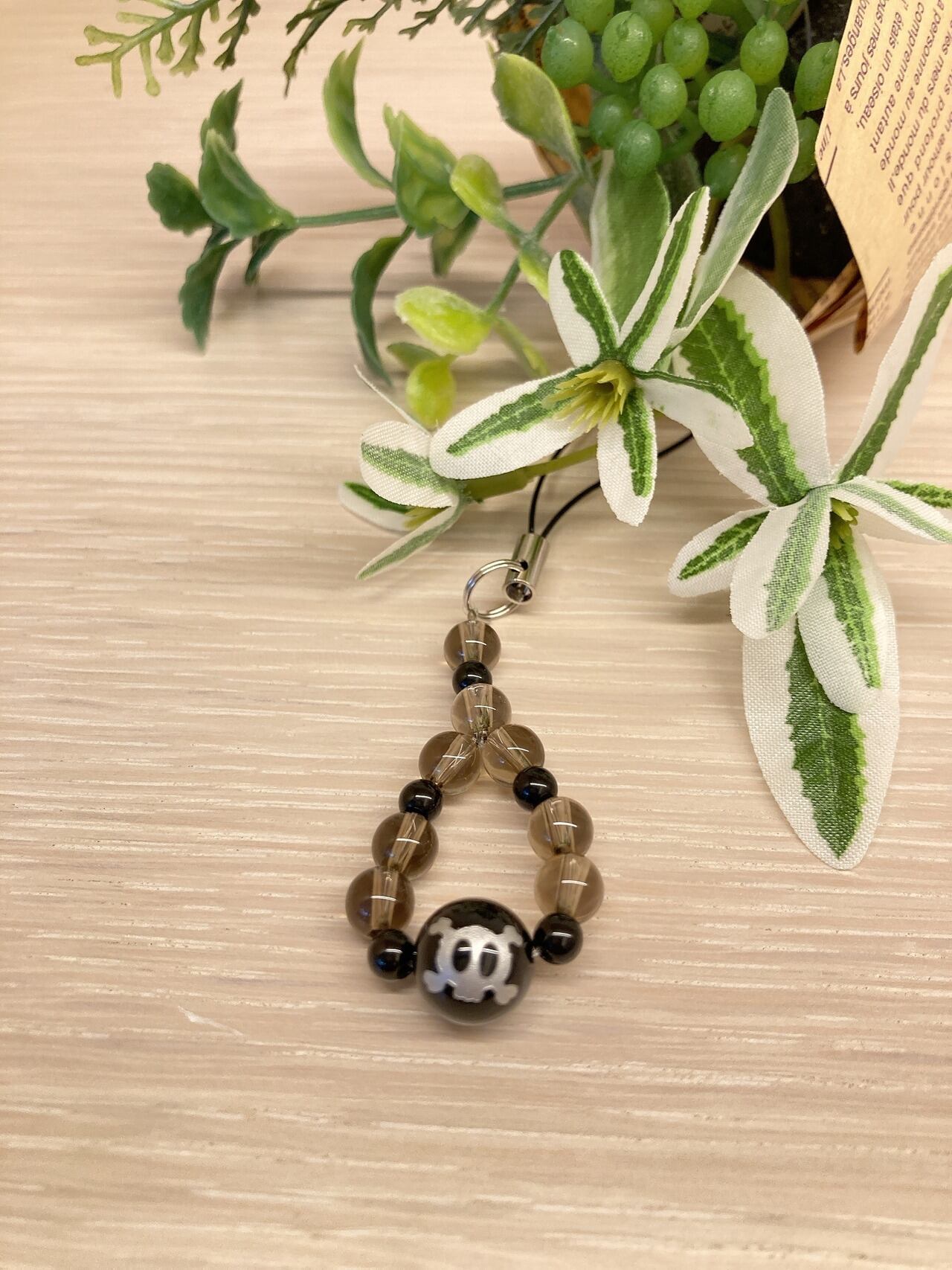 オニキス ストラップ(スモーキークォーツ) =癒し、邪気払い、精神的な成長=