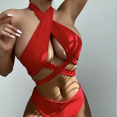 水着 ホルターネック クロスデザイン ハーフ ブラジリアン レディース 夏 ビーチ リゾート 体型カバー セクシー 新作 スイムウェア 海水浴 ハイウエスト クロスストラップ バケーション