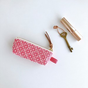 刺し子の細長ポーチ10㎝/リネン(ピンク)