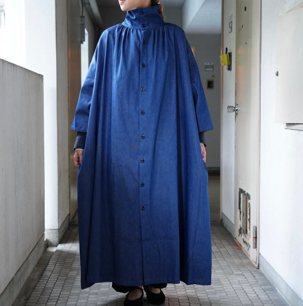 YARMO / High Collar Gathered Dress OP39 FADE