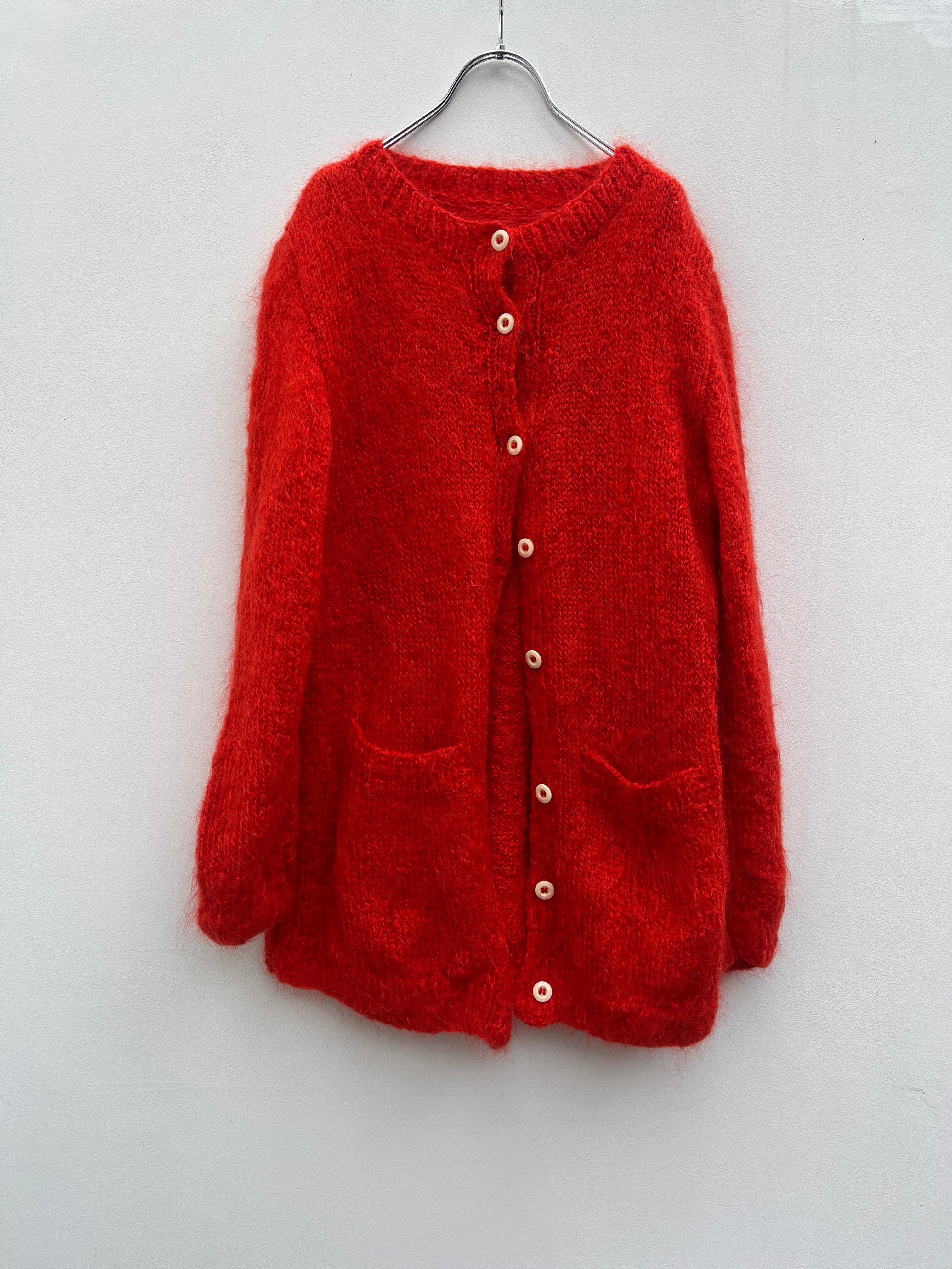 Vintage orange× red (朱赤)simple cardigan ( ヴィンテージ 朱赤 レッド シンプル カーディガン )