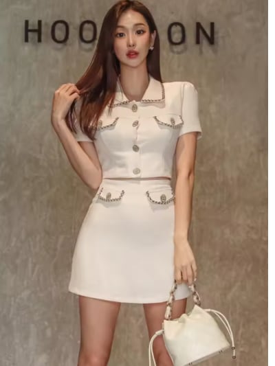 《プチプラ》トリミングカラー2ピースセットアップ/キャバドレス/ドレスお直し