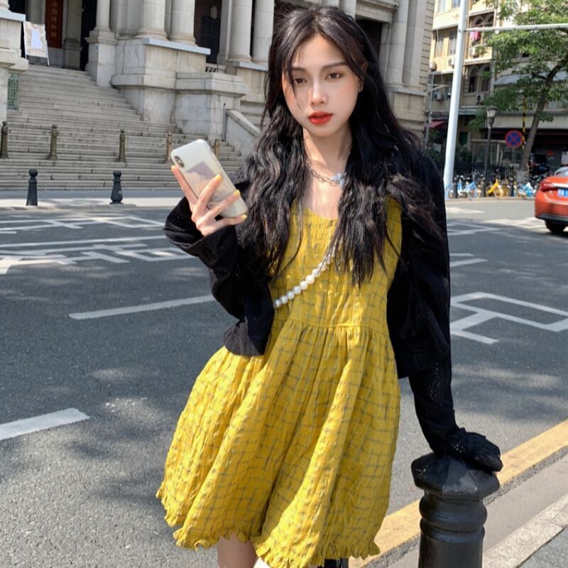 レディーススタンダード格子柄カジュアルジャンプスーツ オールインワン 薄手カーディガンサマー レトロ 夏物 YY-ファッション7740667596