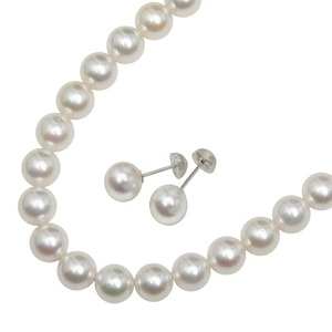 K14WG ホワイトゴールド SV925 シルバー 花珠アコヤパール8～8.5mm 花珠真珠 ピアスセット ネックレス レディース 【中古】