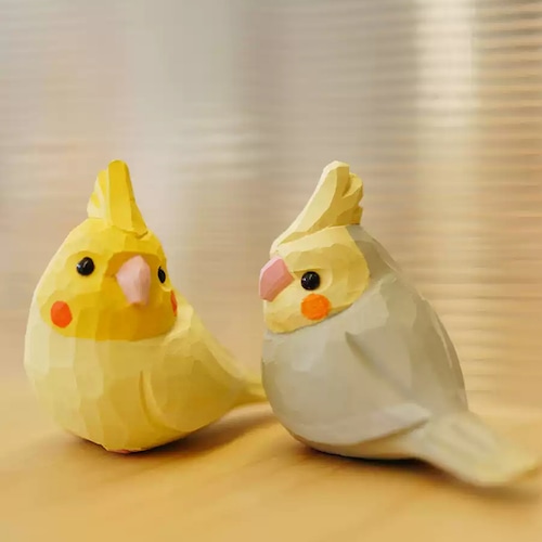 グレー+イエロー2点セット 木彫り 小鳥 オカメインコ 置物 かわいい 癒し系 手作り風 卓上オブジェ デスク飾り インテリア雑貨 リビング 玄関 寝室 新婚祝い 結婚祝い ギフト プレゼント 商品画像11