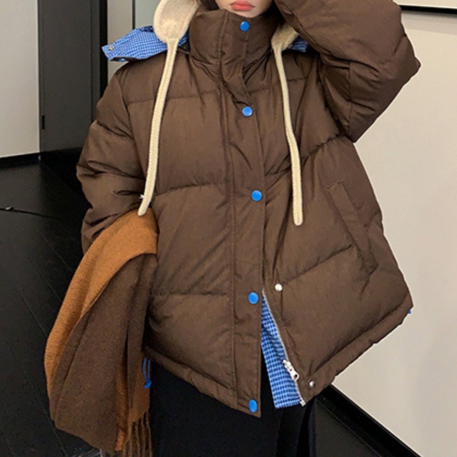 reversible check pattern volume jacket　リバーシブルチェック柄ボリュームジャケット　J1573