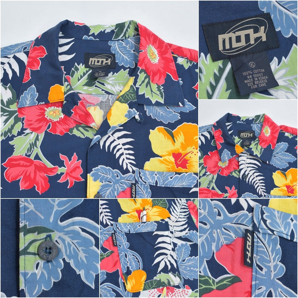 90s～ MTK NEW YORK ボタニカル柄 総柄 コットン アロハシャツ