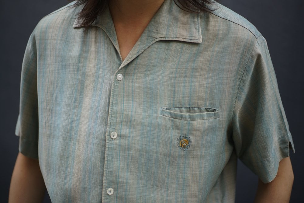 トップス 60s vintage USA Italian collar shirt L Vintage S/S Italian color cotton satin shirt [1960s-] Vintage