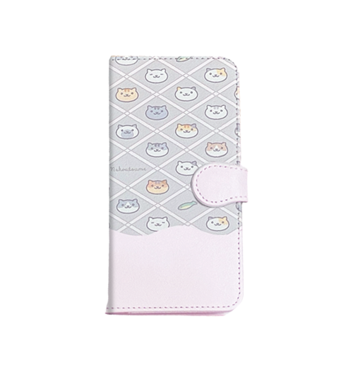 【Android用 Lサイズ】【ねこあつめ（グレー）】手帳型ベルト付きスマートフォンケース