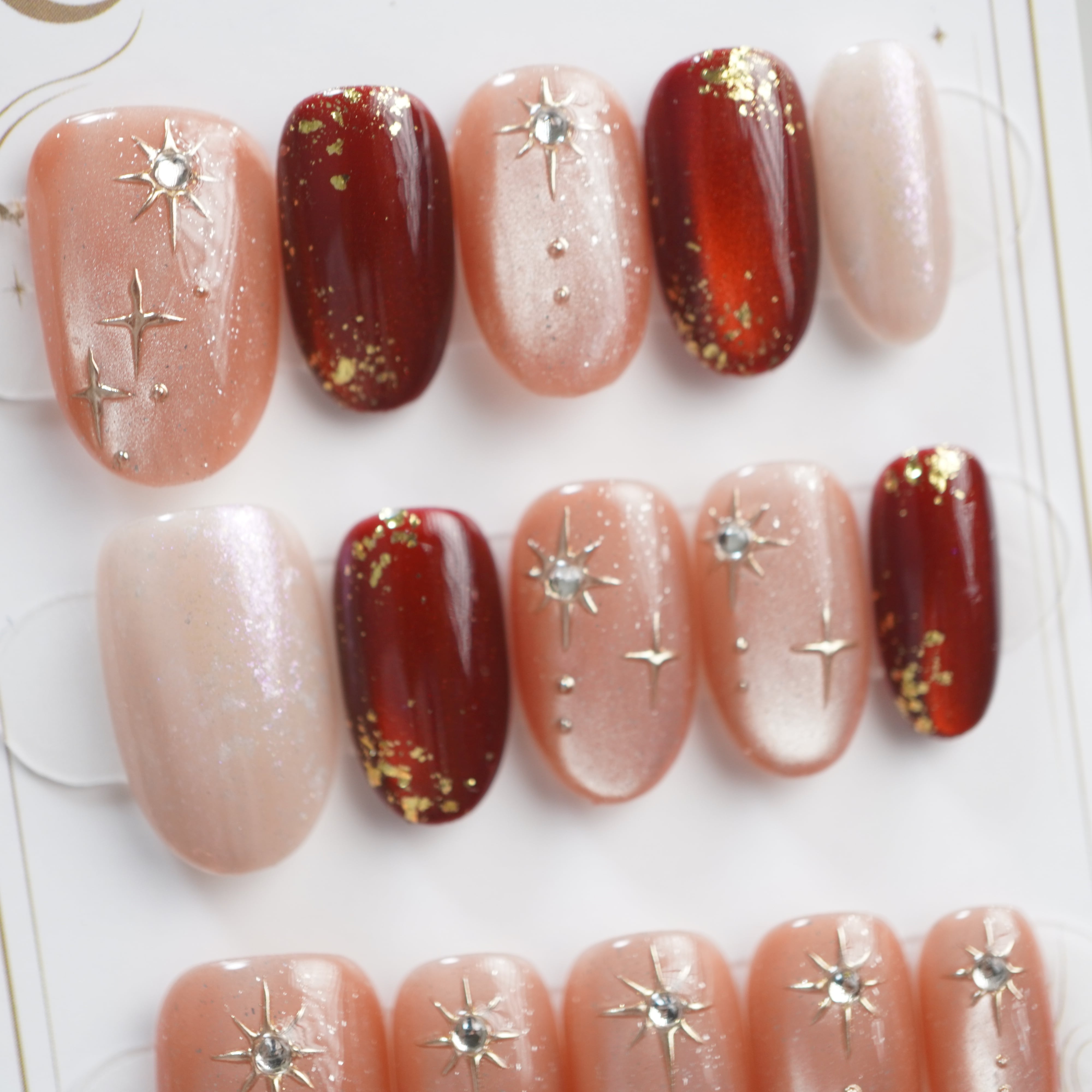 【#731】繰り返し使える【プレミアム】ネイルチップ/15枚セット/赤 薄い赤/ミディアムオーバル/XX291