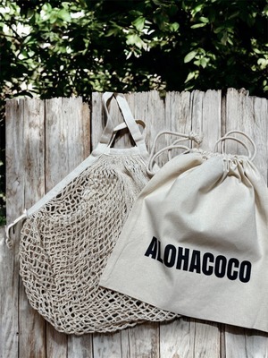 ALOHACOCOネットバッグ　厚手コットン巾着付　ナチュラル