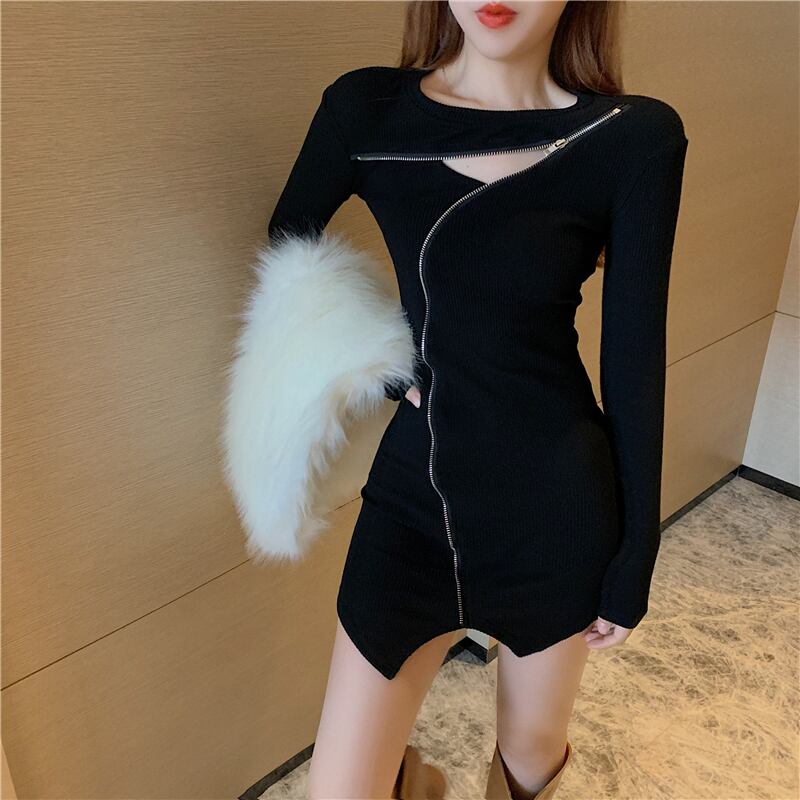 ジッパードレス スプリングショートスカート ウェストブラック 春物 1号婦人42349567918