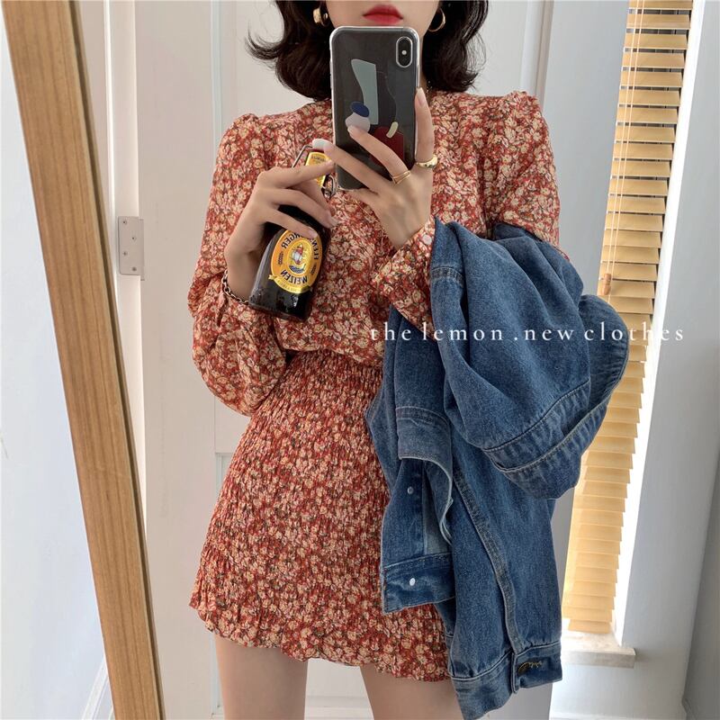 スタンダードフローラルスカート ショート ロング レトロ 花柄 ビッグFスモールZ韓国29950480446