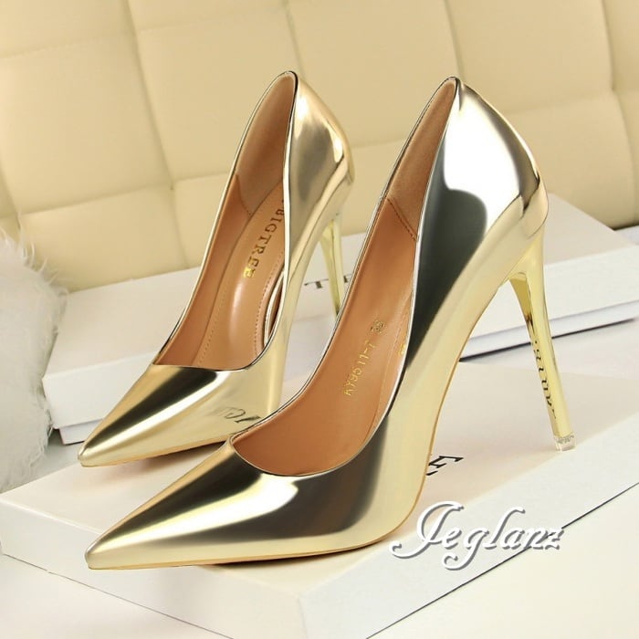 5色 パーティ パンプス ハイヒール メタル 高さ 7.5cm/10.5cm (MA845)χ