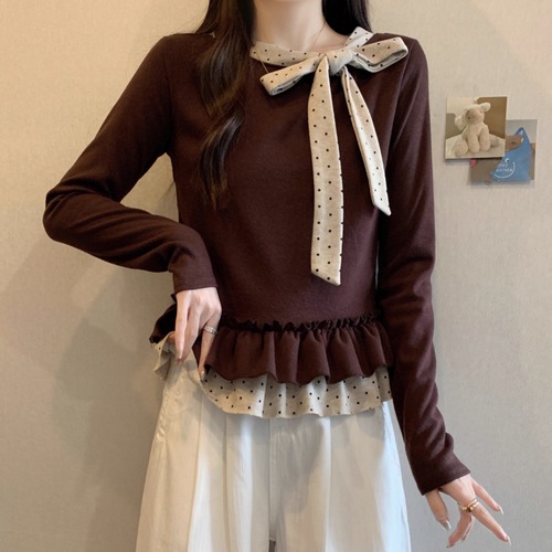 3色／ドットリボンティアードフリルトップス ・72950