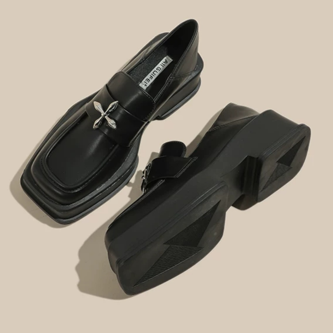 Platform Loafers with Cross Motif (ME509)