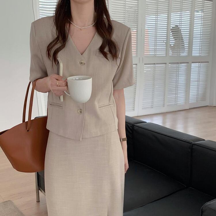 ジャケット カジュアルサマーサイドスリットハイウェストウェストAラインスカート 夏物 ビッグFスモールZ韓国35425410777