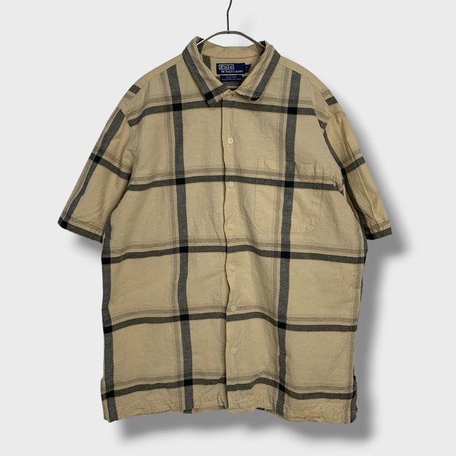 90s Ralph Lauren チェック柄半袖シャツ CLAYTON L リネン