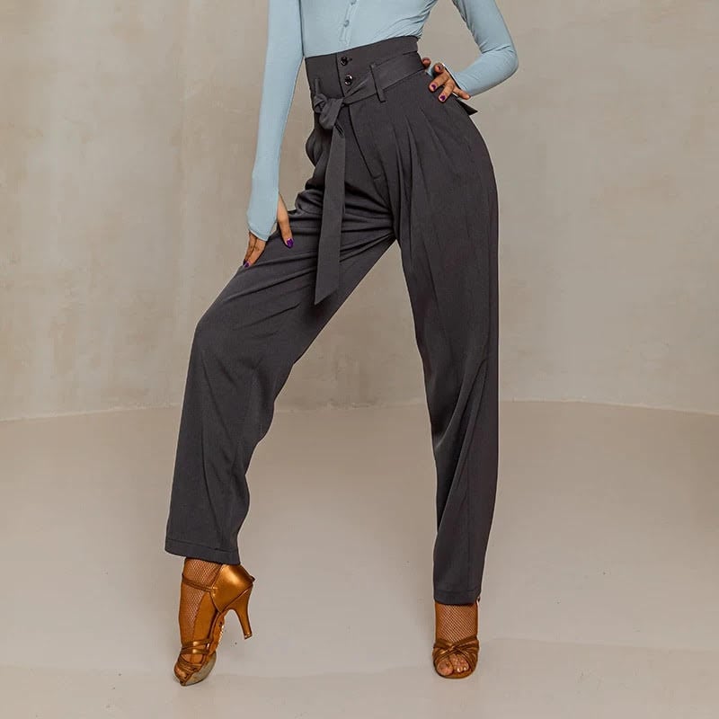 ハイウエスト リボンベルト センタープレス ダンスパンツ 3col D00587