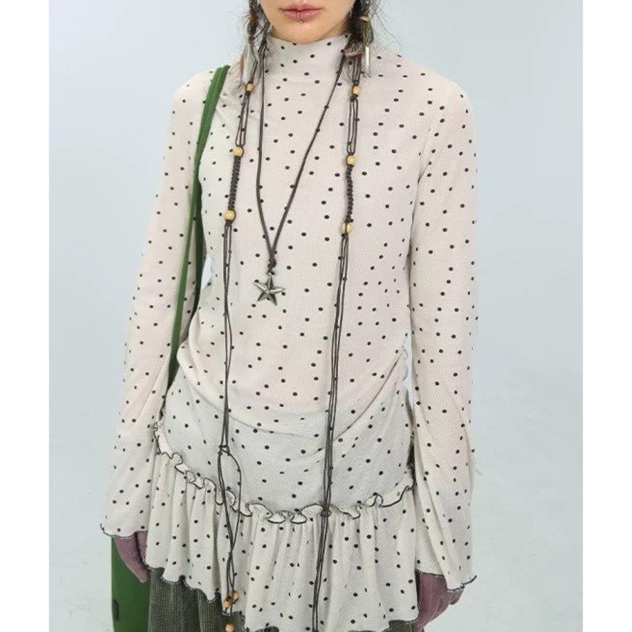 Dot Frill High-neck Top A0181