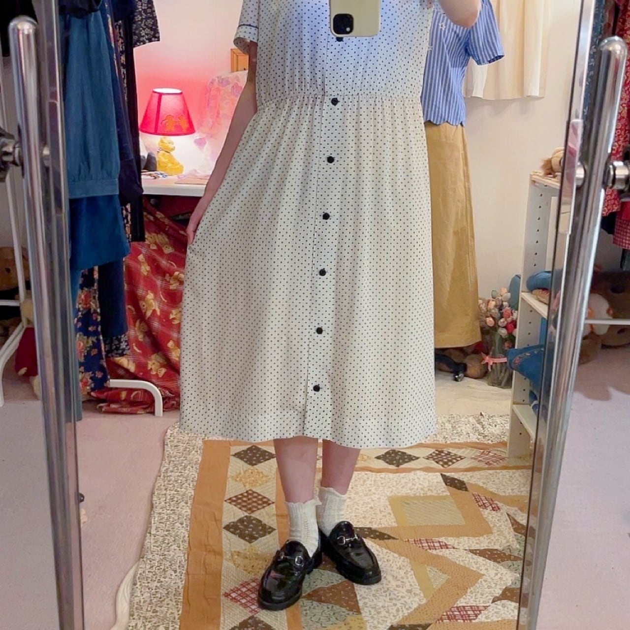 bicolor dot gather one-piece