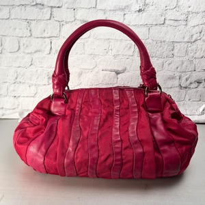 PRADA プラダ ギャザー レザー ハンドバッグ ピンク A-13269