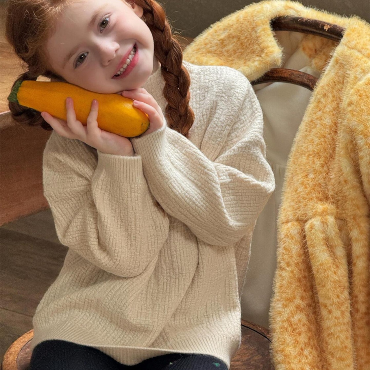 冬レトロ こだわり編みハーフネックニット