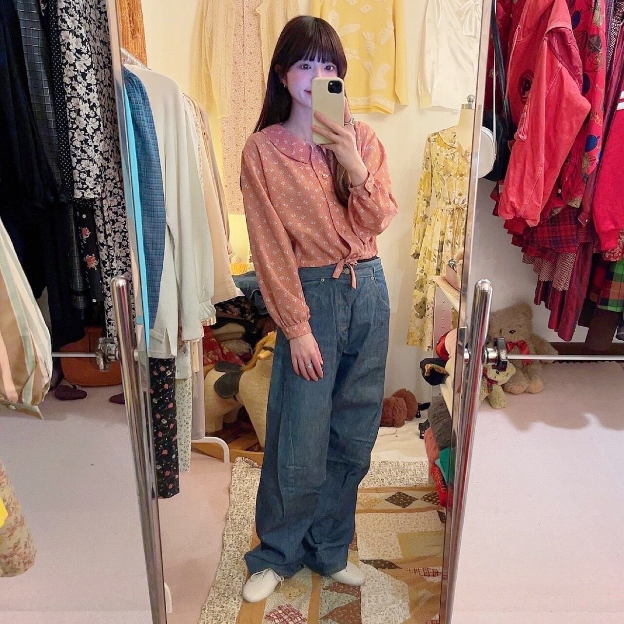 mini ribbon dot pink blouse