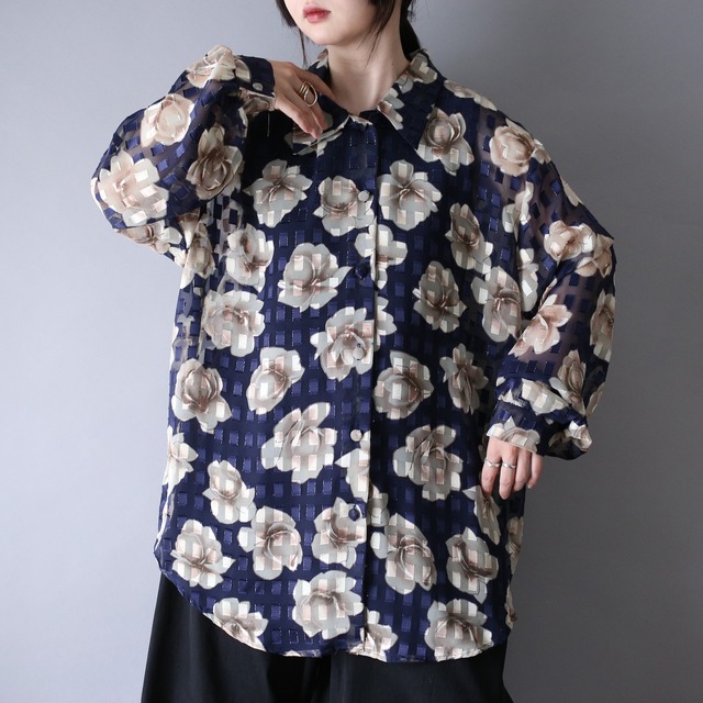 beautiful flower art pattern over silhouette sheer shirt