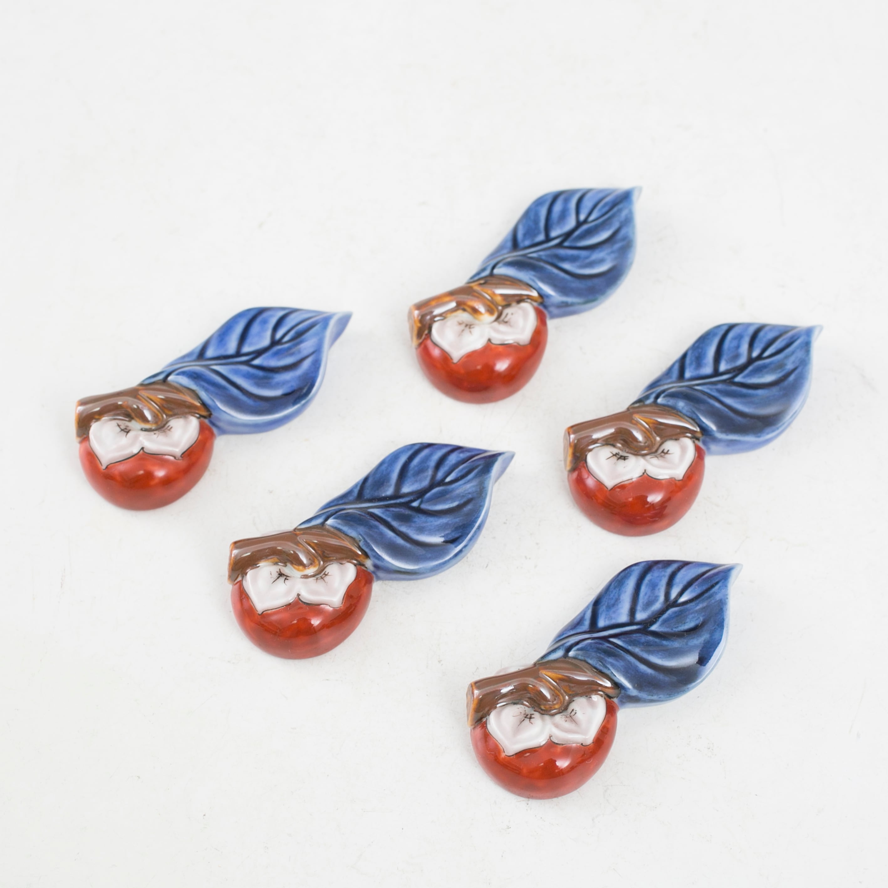 十四代 酒井田柿右衛門 柿葉形 箸置 五客 共