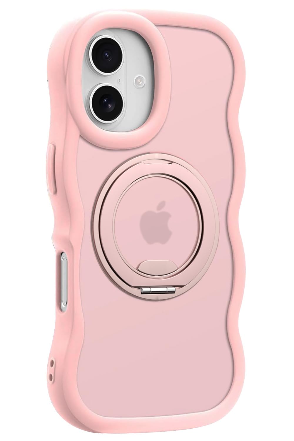 【360°回転スタンド・全方位エアークッション・MagSafe対応】 for iPhone 16 用 ケース ウェーブ 韓国 半透明 マット いphone16 ケース 米軍MIL規格 全方位ガード 耐衝撃 指紋防止 TPUソフト側面 アイフォン アイホン おしゃれ 可愛い SL360 (iPhone16 ピンク)