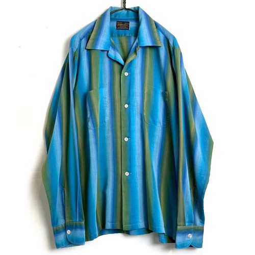 [Sears] Vintage Loop Collar Stripe Shirt [1960s-] Vintage L/S Open Collar Stripe Shirt