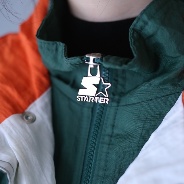 "STARTER "miami hurricanes collaboration over silhouette double half-zip pullover