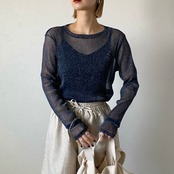 glitter sheer crewneck tops/blue