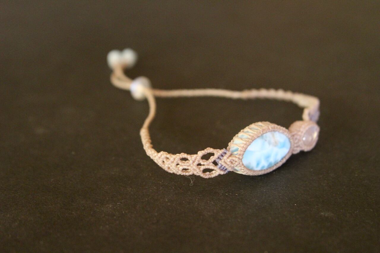 Larimar & Rainbow moonstone micro macrame bracelet