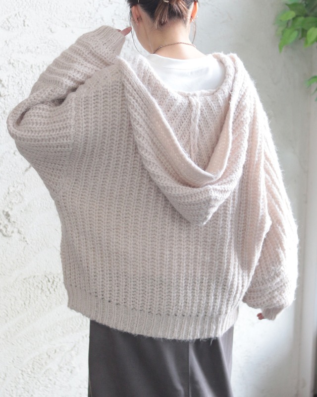 【LUPILIEN】畔編みニット ざっくり編み フードジップ ニットパーカー　(251093)