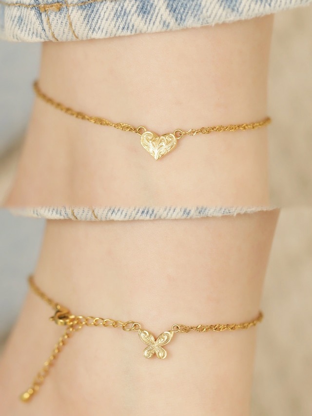【 screw 】 316L heart & pulelehua anklet  #a29