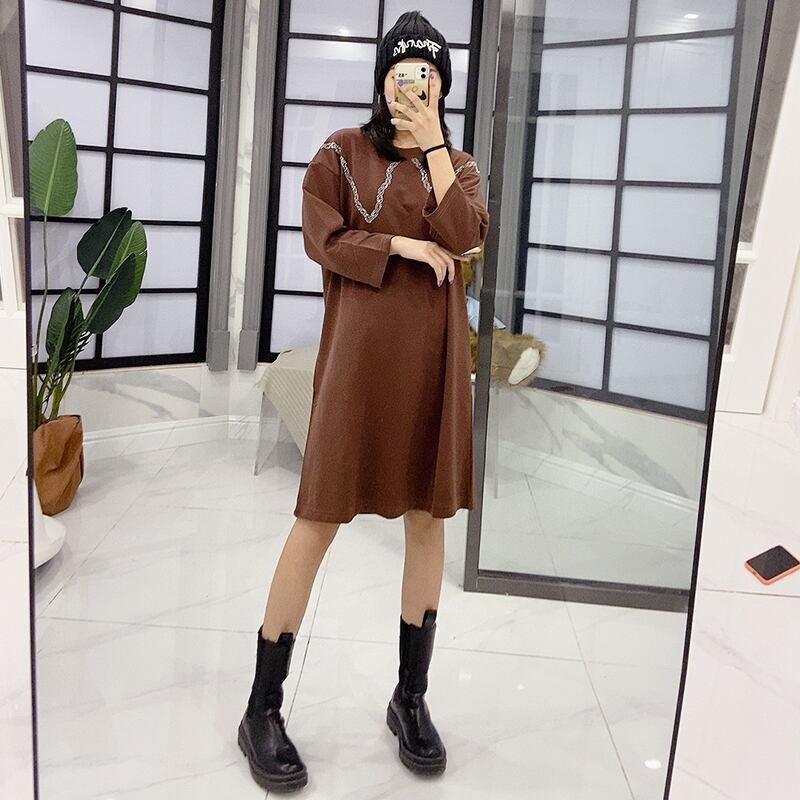 脂肪プラスサイズの女性のドレスの女性の秋の脂肪mmフレンチスタイルカバー肉ファッションスリムショートスカート気質Tシャツスカート ミックスインファッション26595828094