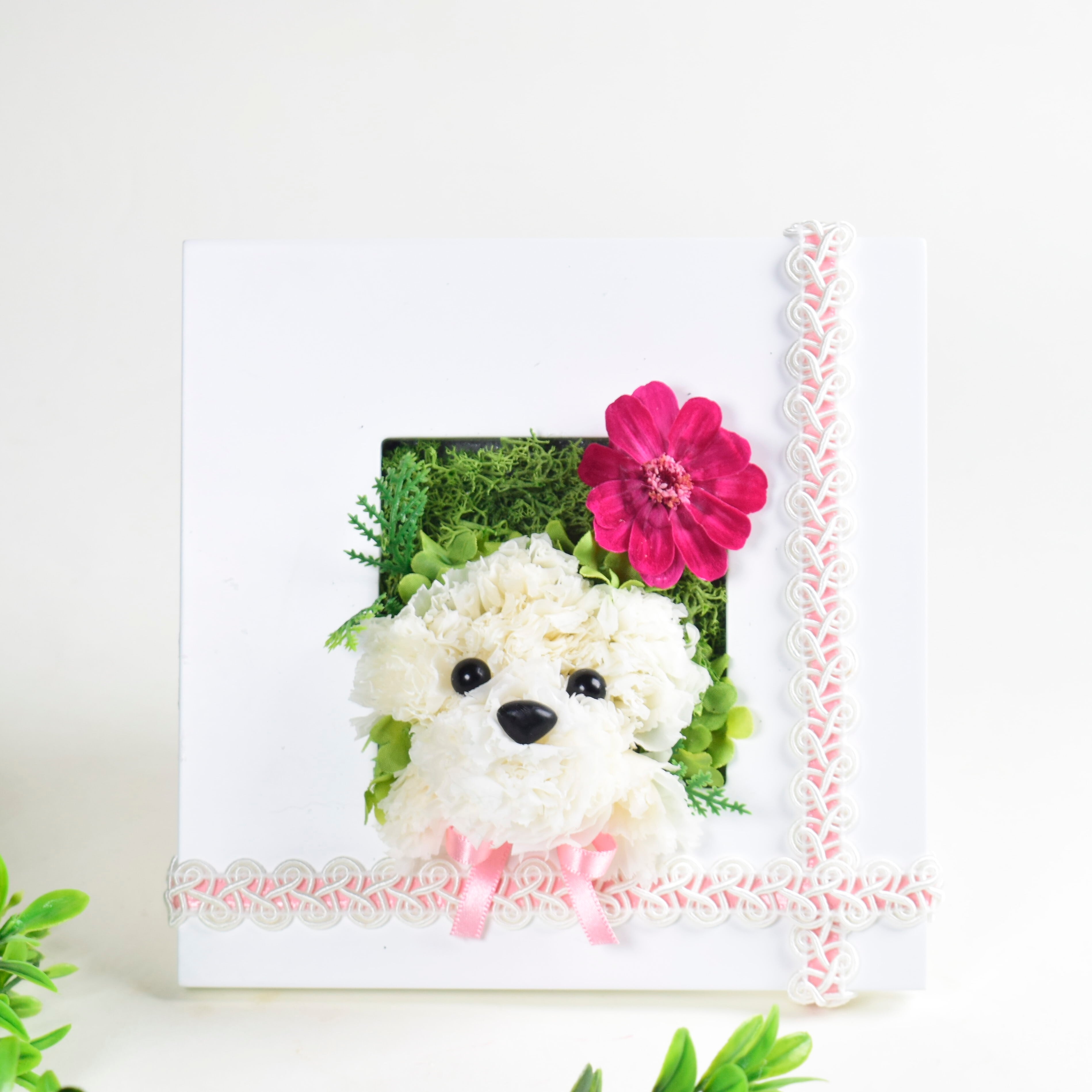 花の犬【フレーム】プリザーブドフラワー カーネーション 犬 花 犬好き