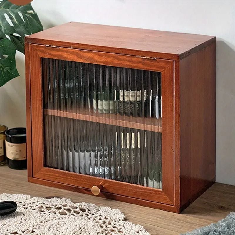 ガラス扉付き 収納ボックス 食器棚 コンパクト 木製 キャビネット