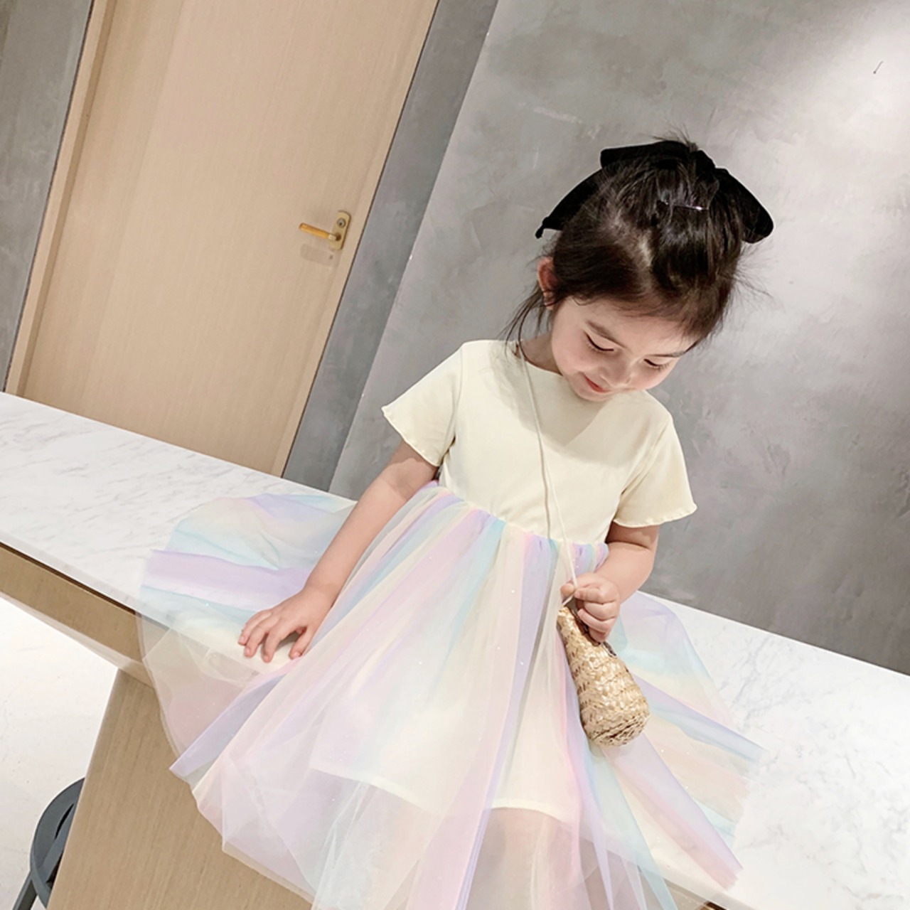 チュール スカート ワンピース ドレス レインボー カラフル 韓国 子供 