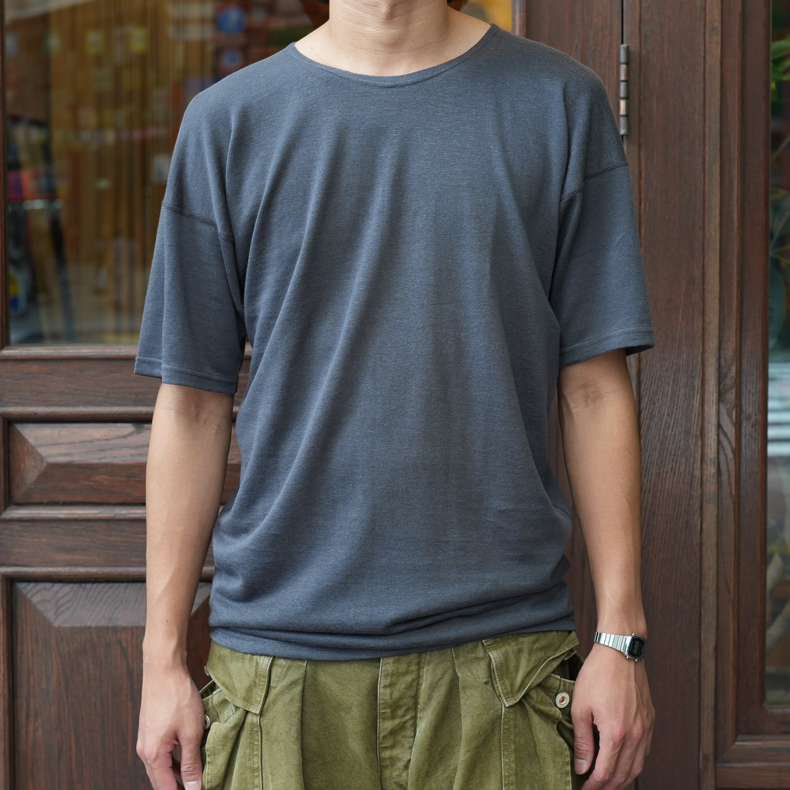 Olde Homesteader YOUTH (オールドホームステッダーユース) "RELAXED LINEN JERSEY CREW NECK S/S" -BLUE-