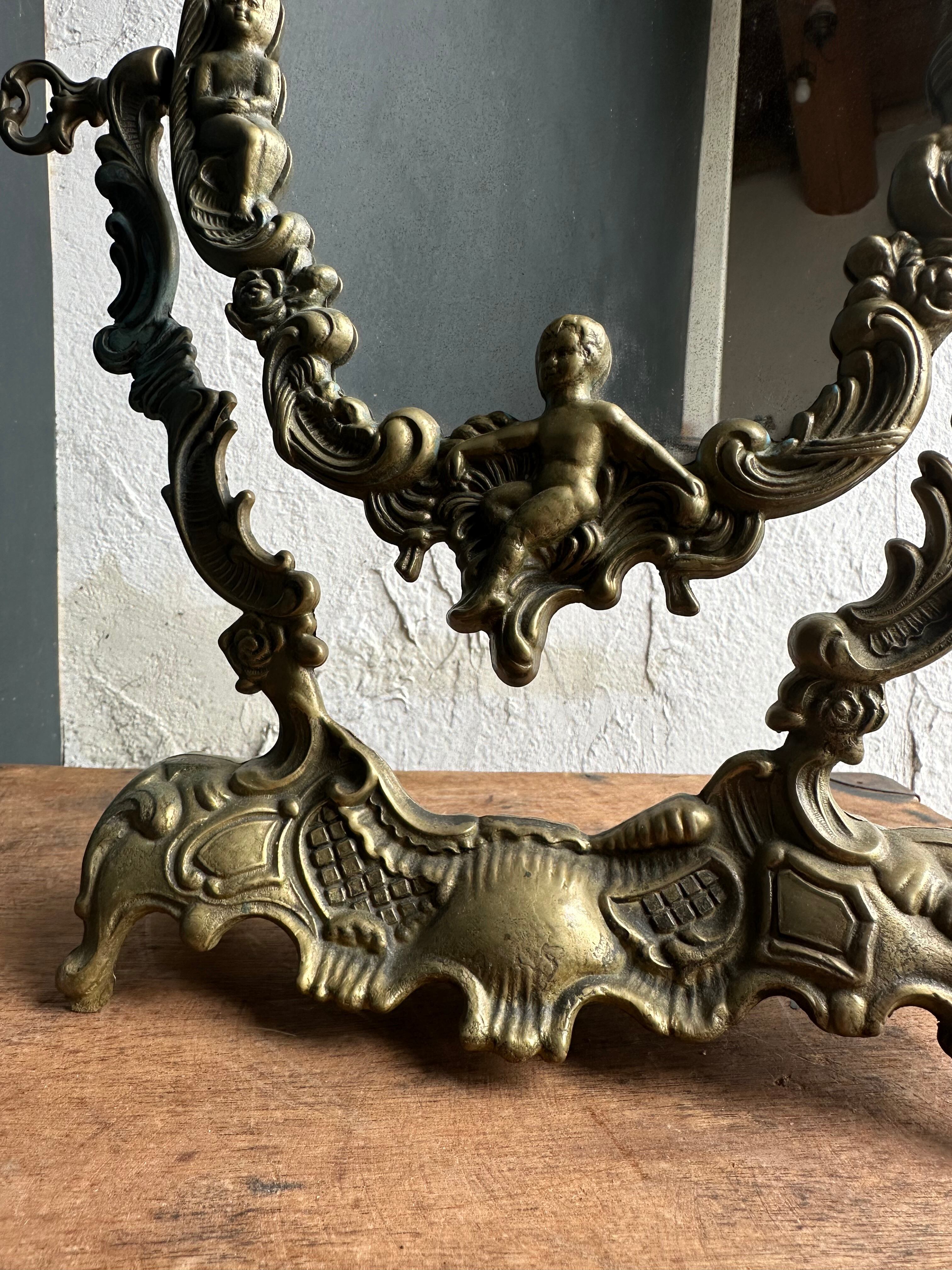 フランスアンティーク天使の卓上ミラー 鏡 | Brocante de La Cocotte