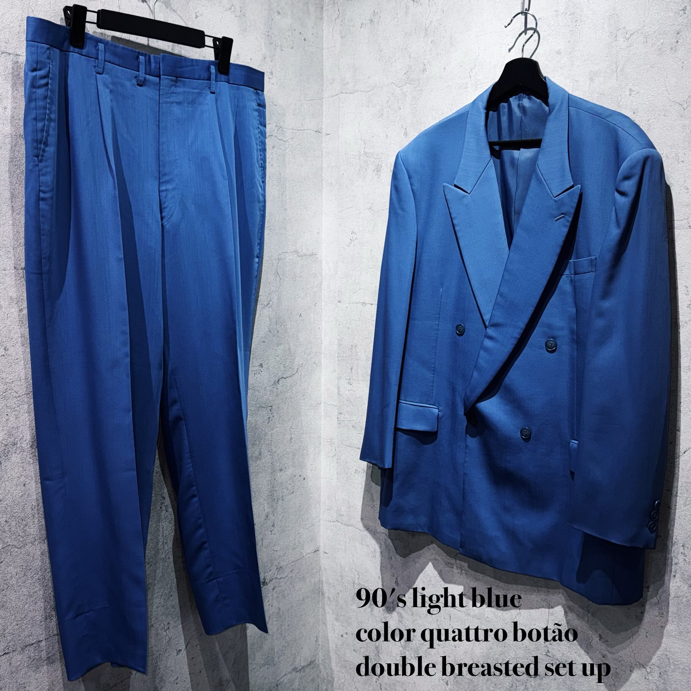 90's light blue color quattro botão double breasted set up