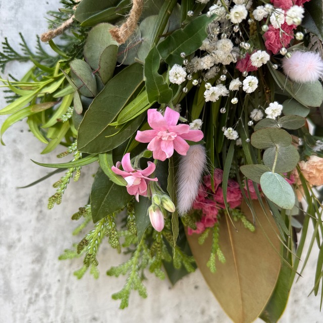 【ピンク系】春のGreenスワッグ【大サイズ　全長45cm程度】