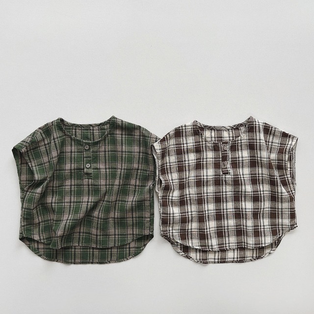 【BABY&KID】韓国風　チェックノースリーブトップス