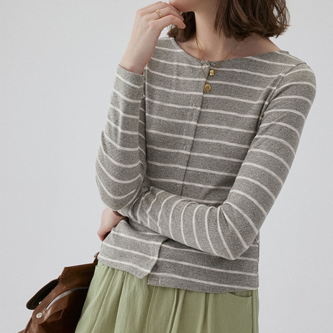 マルチウェイボートネックボーダーカーディガン CD3428